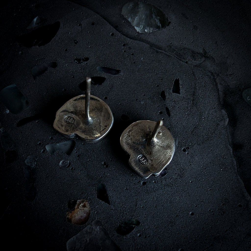 Fine silver skulls - stud earrings