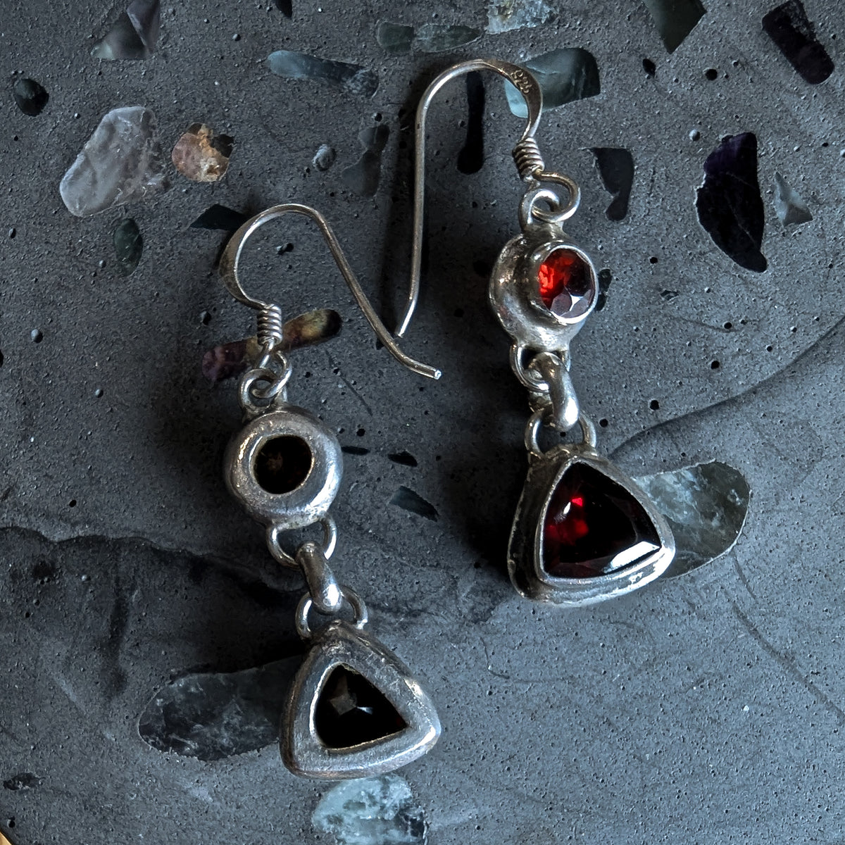 Vintage Garnet & Sterling Silver drop earrings