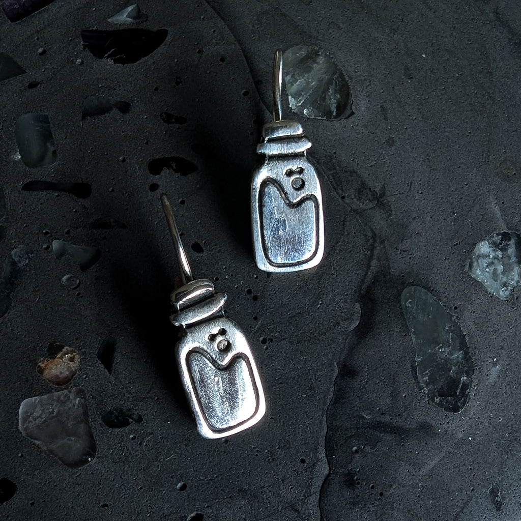 Fine silver potion bottles - hook earrings