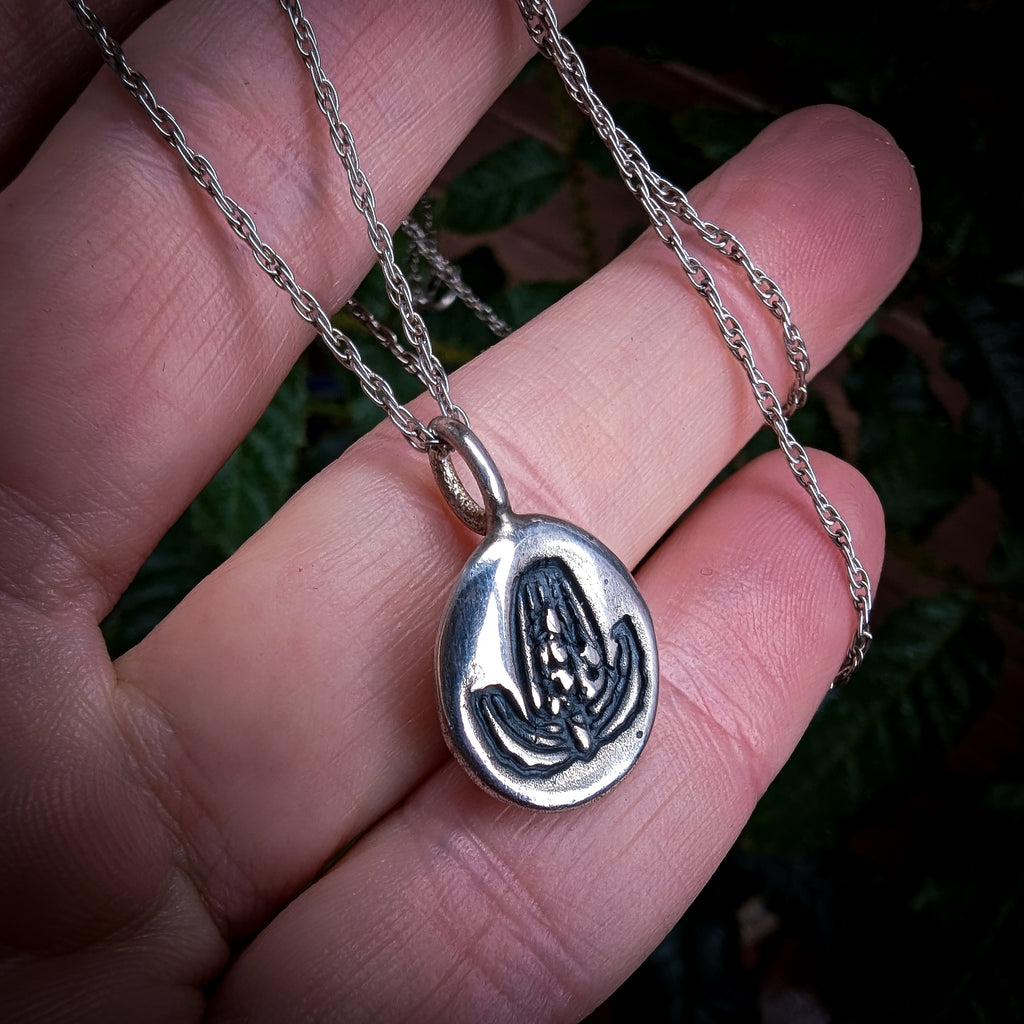 Fine silver banksia pendant on vintage sterling chain