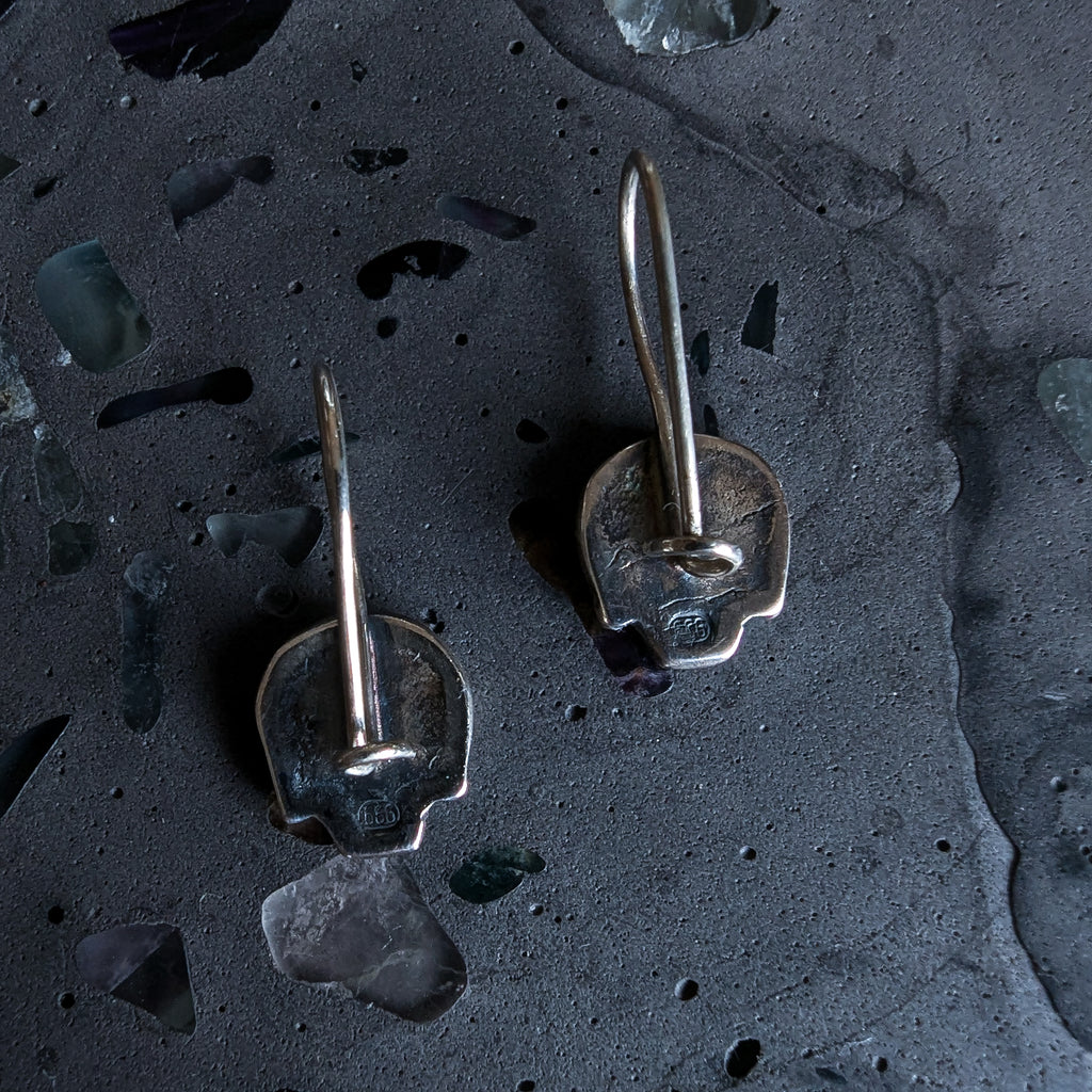 Fine silver skulls - hook earrings