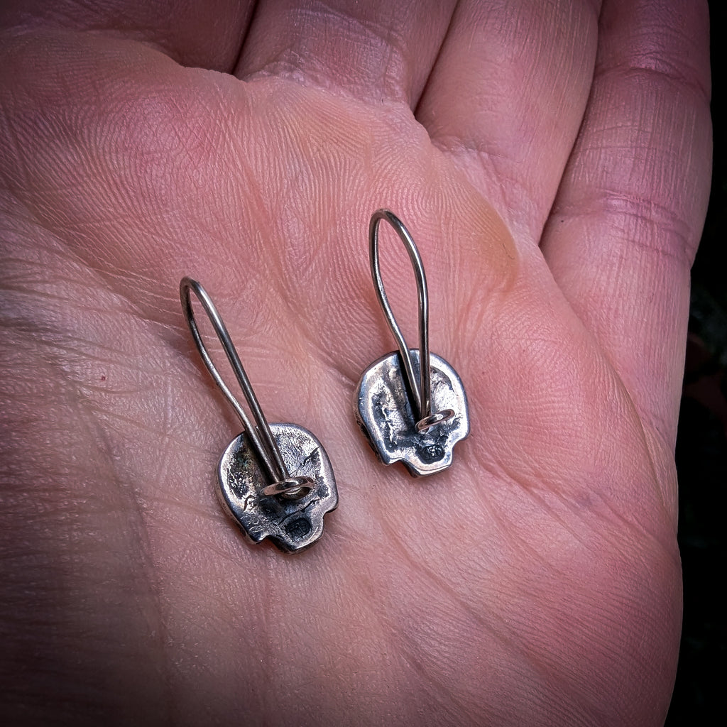 Fine silver skulls - hook earrings
