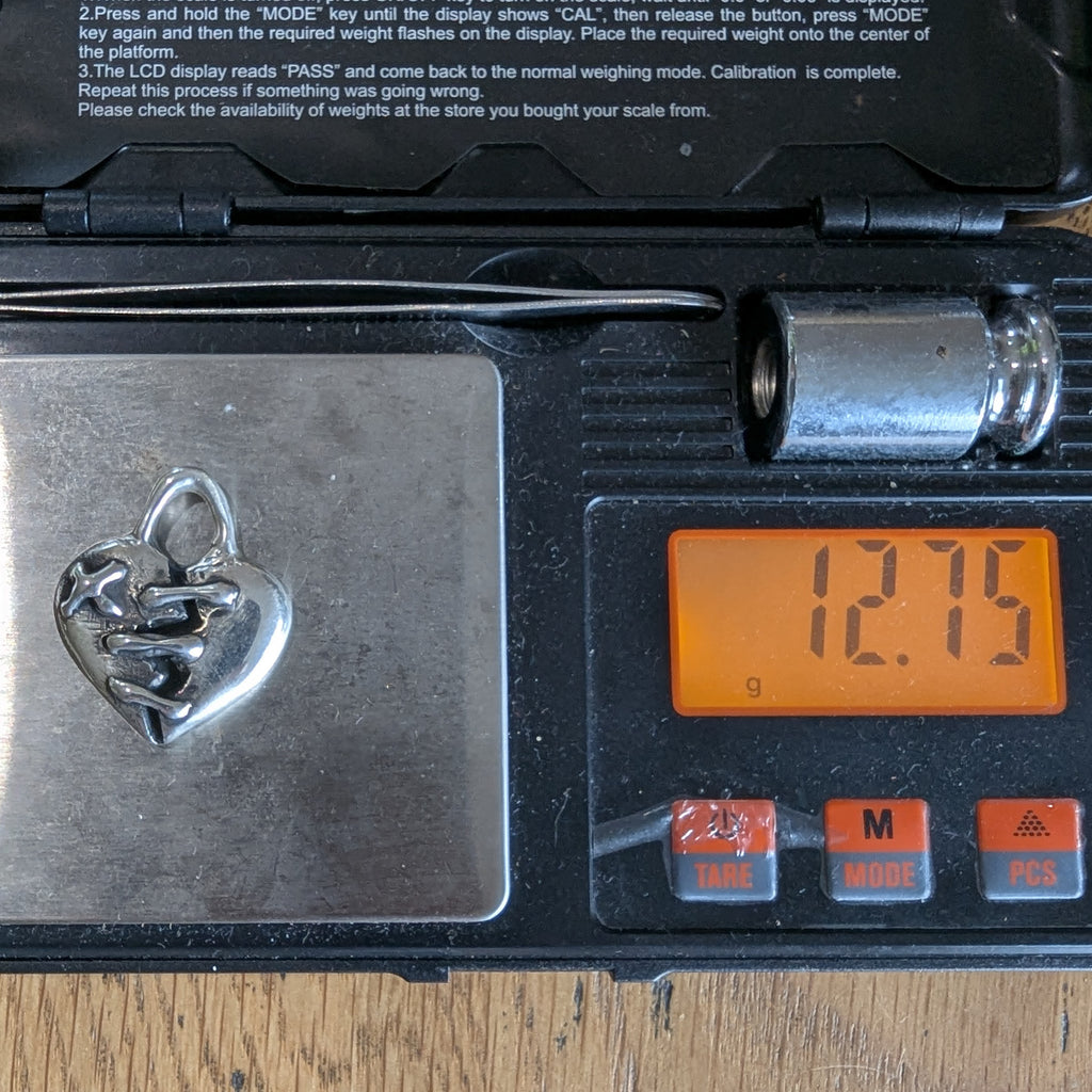 Patched heart solid sterling silver pendant