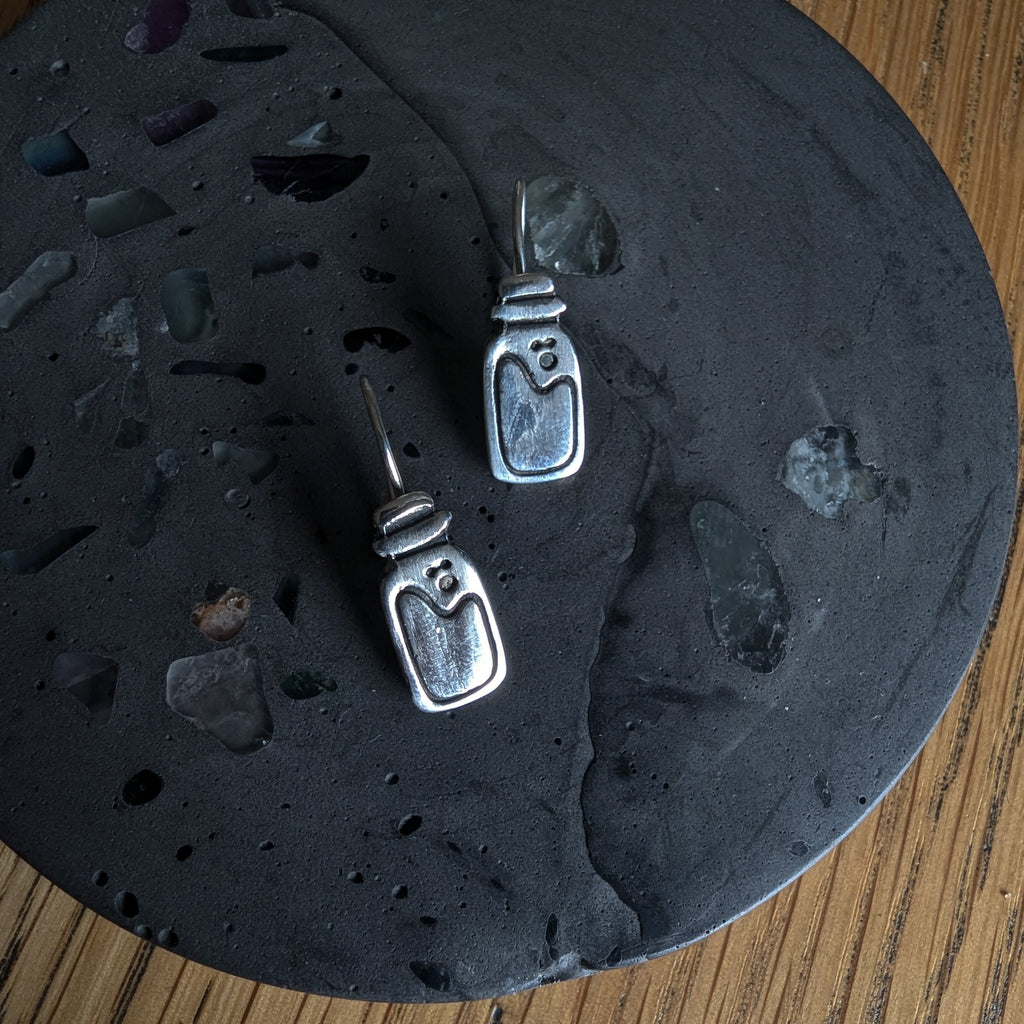 Fine silver potion bottles - hook earrings