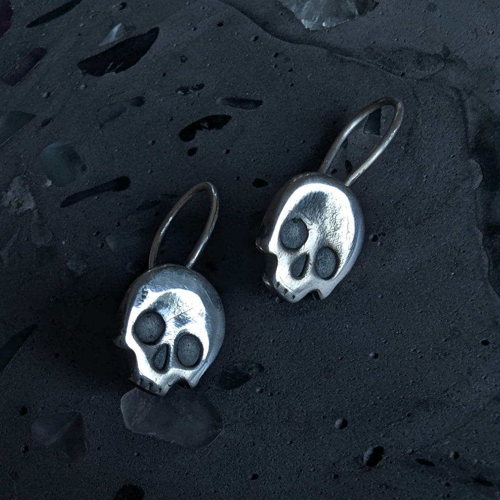 Fine silver skulls - hook earrings