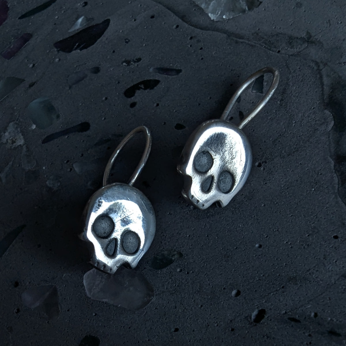 Fine silver skulls - hook earrings