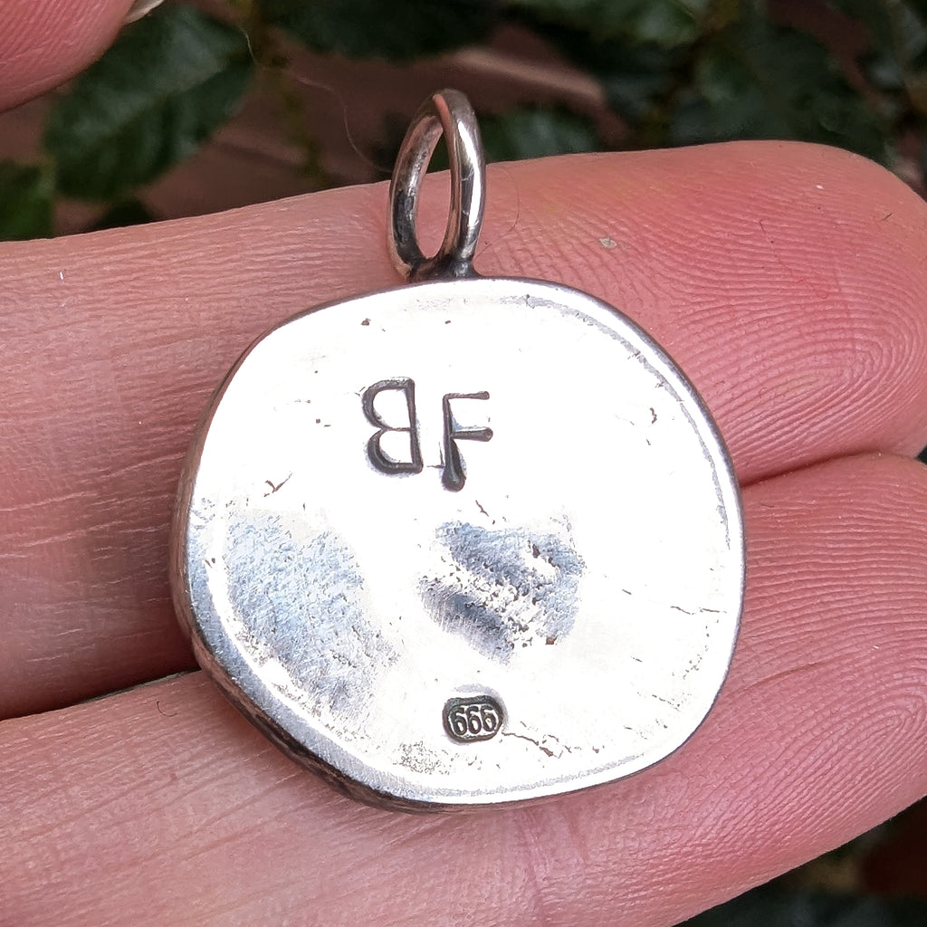 Folk heart fine silver pendant