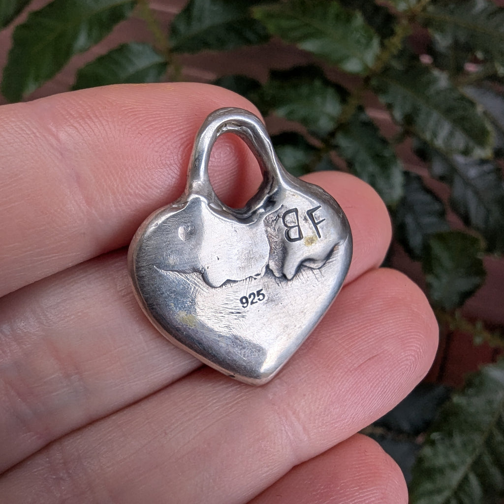Patched heart solid sterling silver pendant